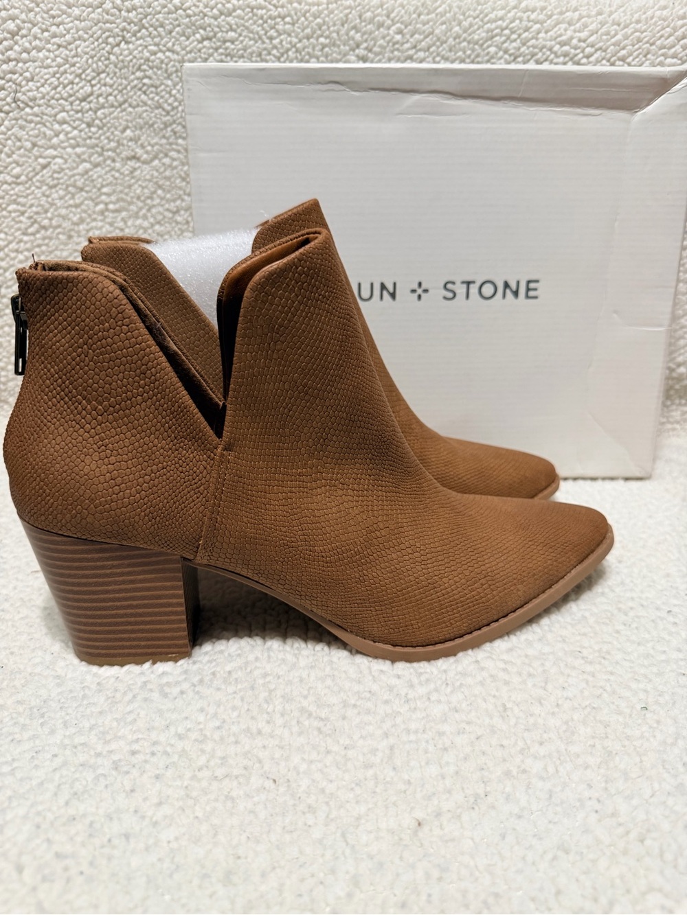Sun + Stone Elizaap Cognac Snake Ankle Boots Size 10w